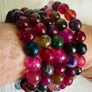 Savvy Cie Faceted Multi Color Agate Coil Wrap Festival Bracelet